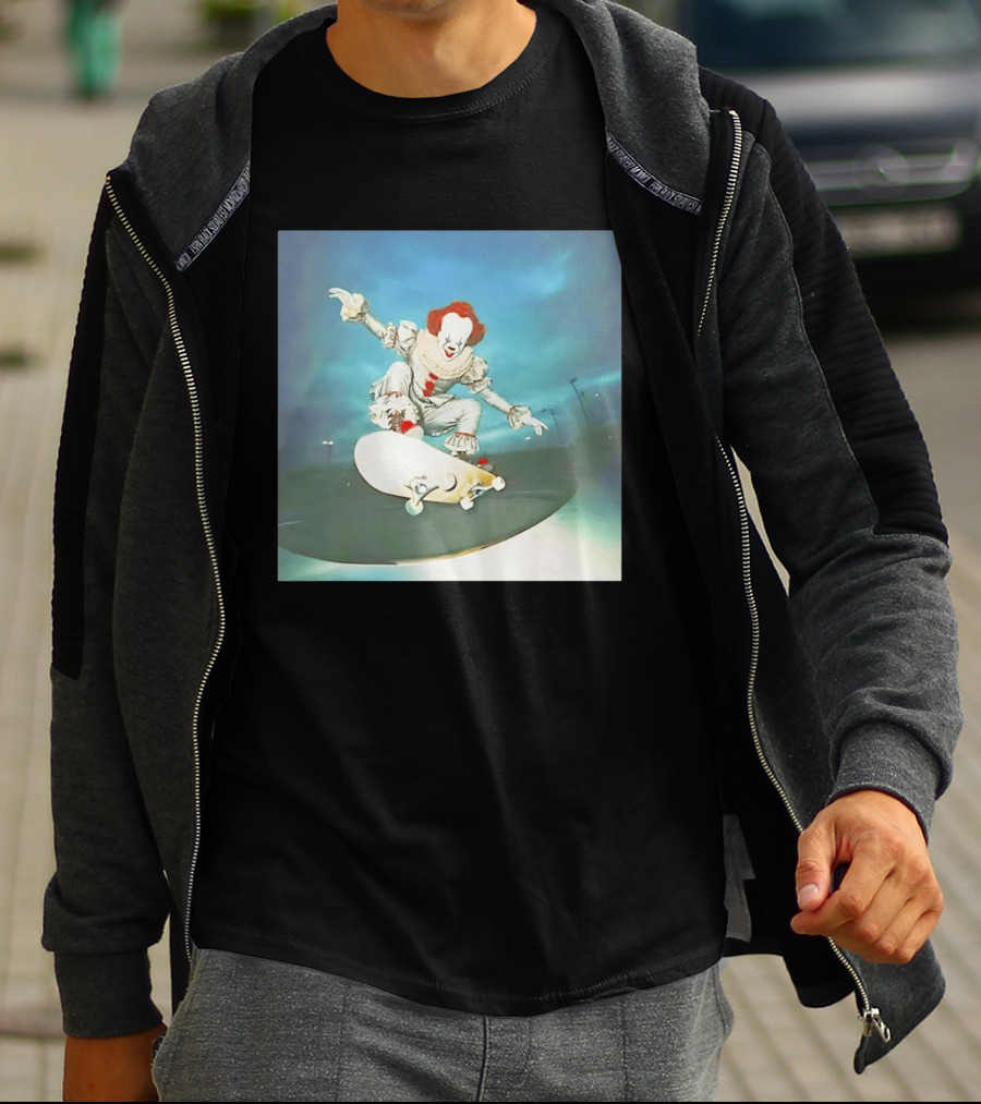 Pennywise Skateboard Night Scene Iconic Clown Performing Skateboarding Trick T-Shirt