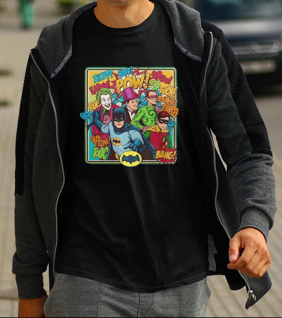 Batman Holy 50 Years POW BANG Joker Riddler Robin Comic T-Shirt