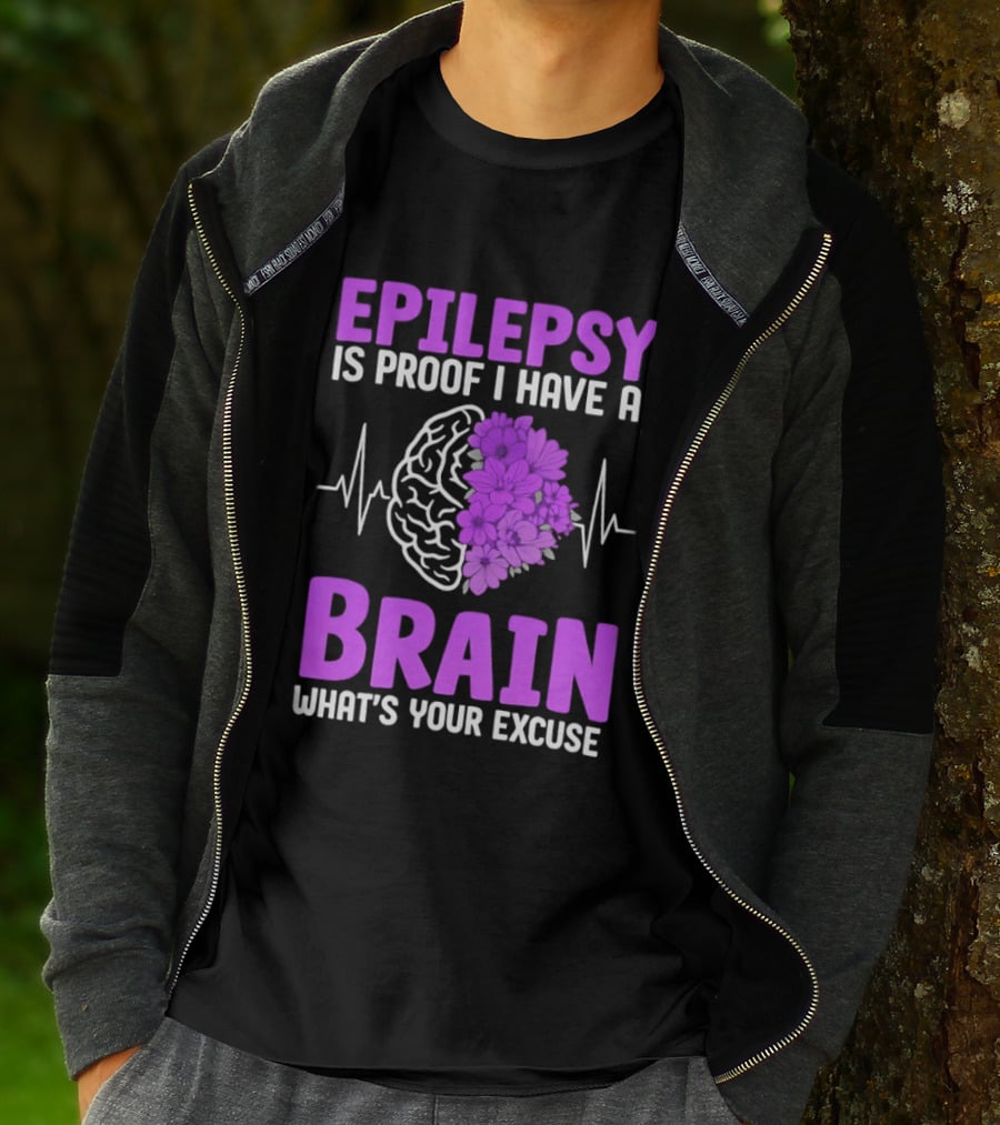 Epilepsy Is Proof I Have A Brain What's Your Excuse Purple Flower Heartbeat T-Shirt