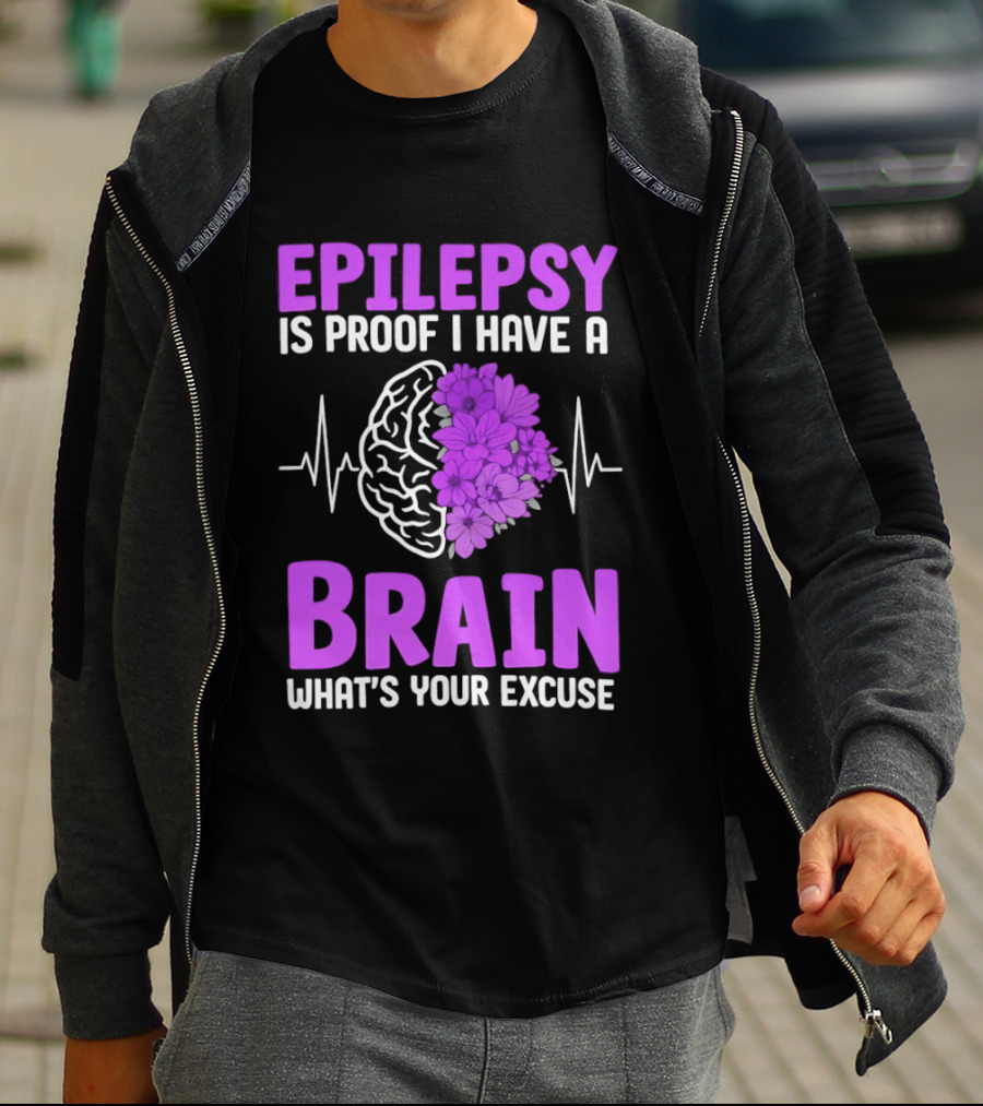 Epilepsy Is Proof I Have A Brain What's Your Excuse Purple Flower Heartbeat T-Shirt
