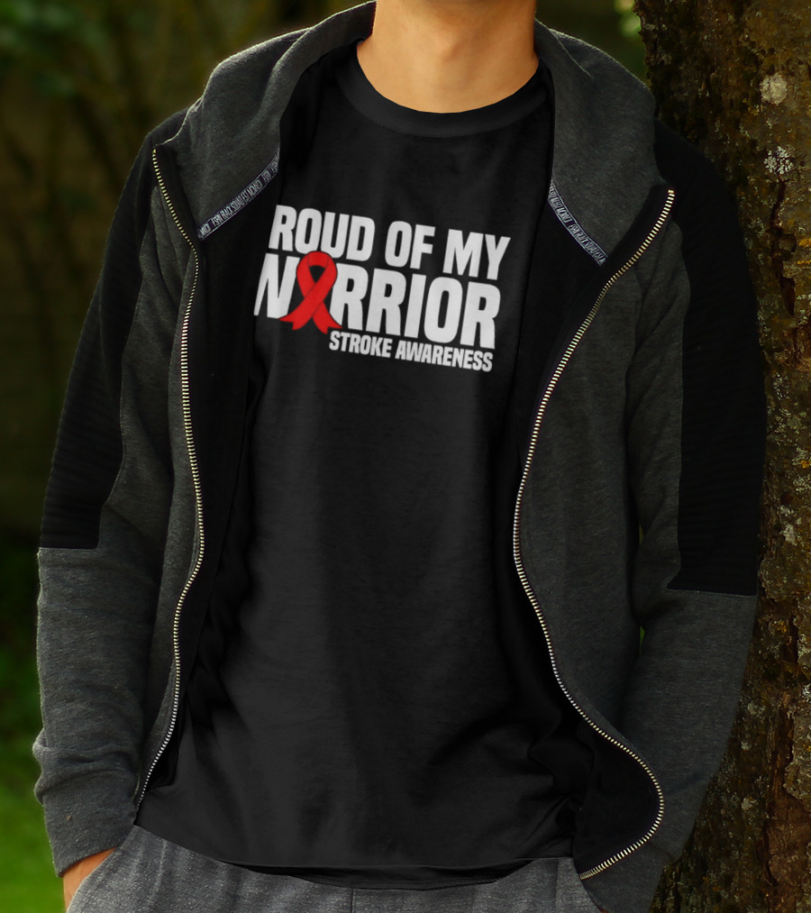 Proud Of My Warrior Red Ribbon Stroke Awareness Support T-Shirt
