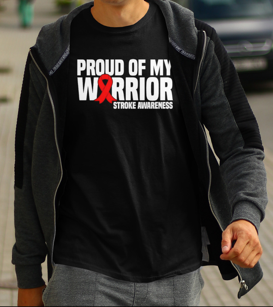Proud Of My Warrior Red Ribbon Stroke Awareness Support T-Shirt