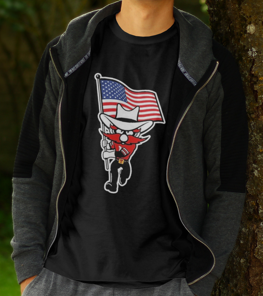 Raider Red American Flag Cowboy Cartoon Running T-Shirt