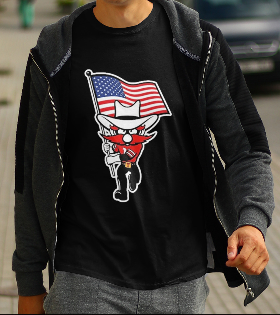 Raider Red American Flag Cowboy Cartoon Running T-Shirt