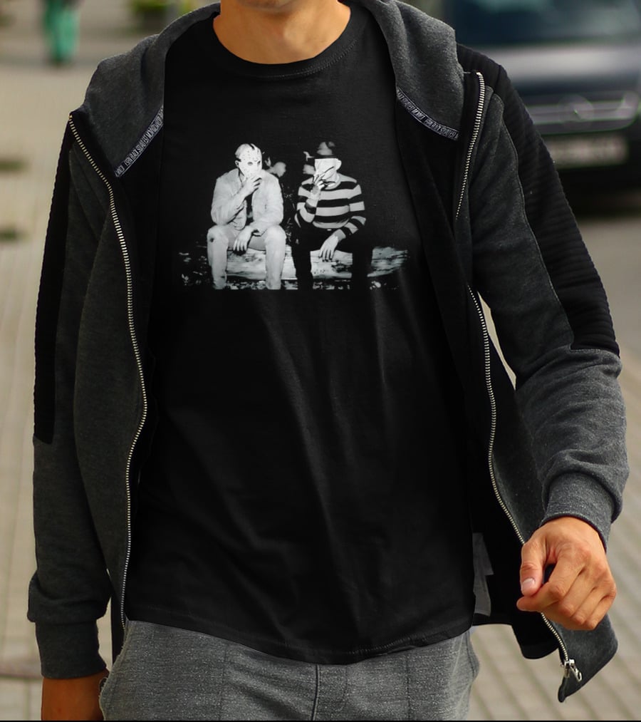 Jason Voorhees Freddy Krueger Smoking On Log Retro Horror Movie T-Shirt