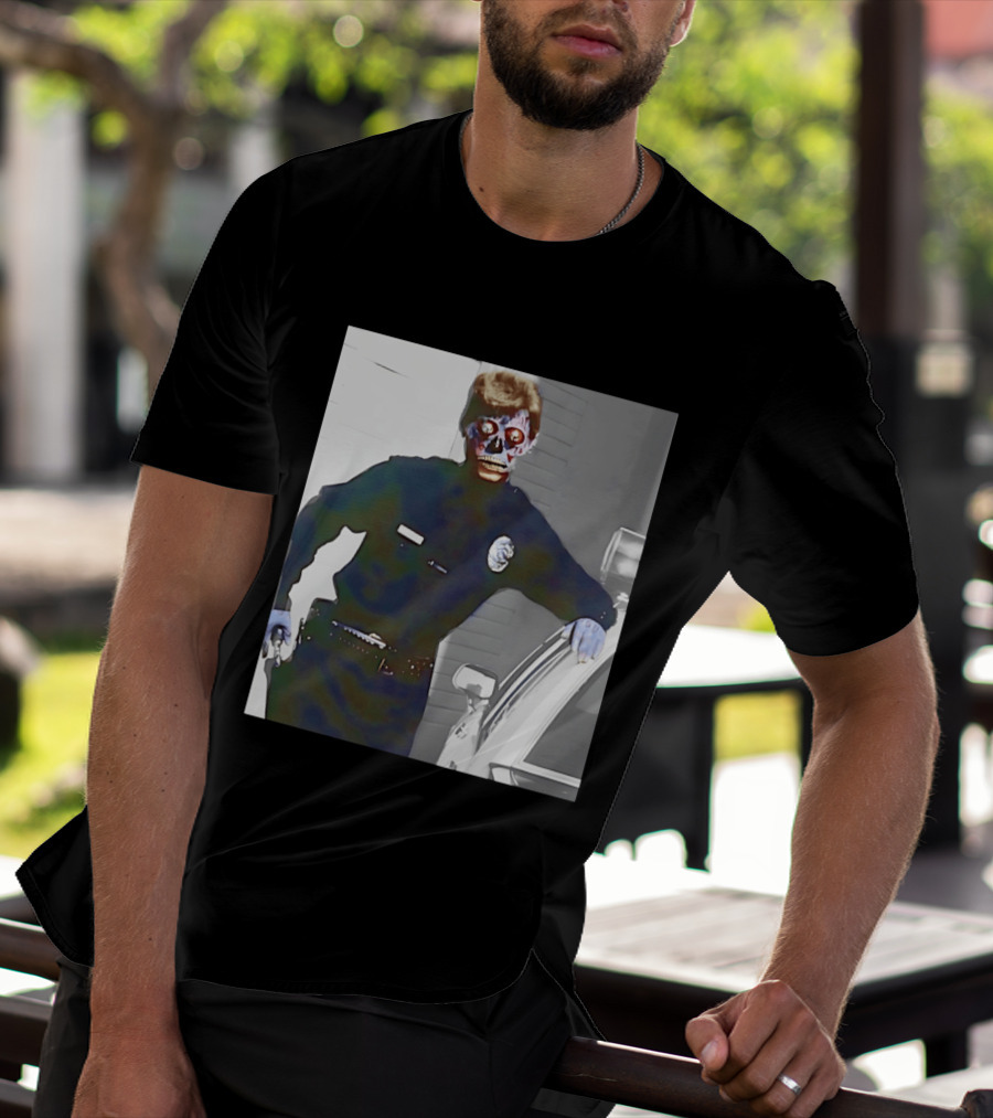 Skeleton Alien Cop They Live 80s Movie Police T-Shirt