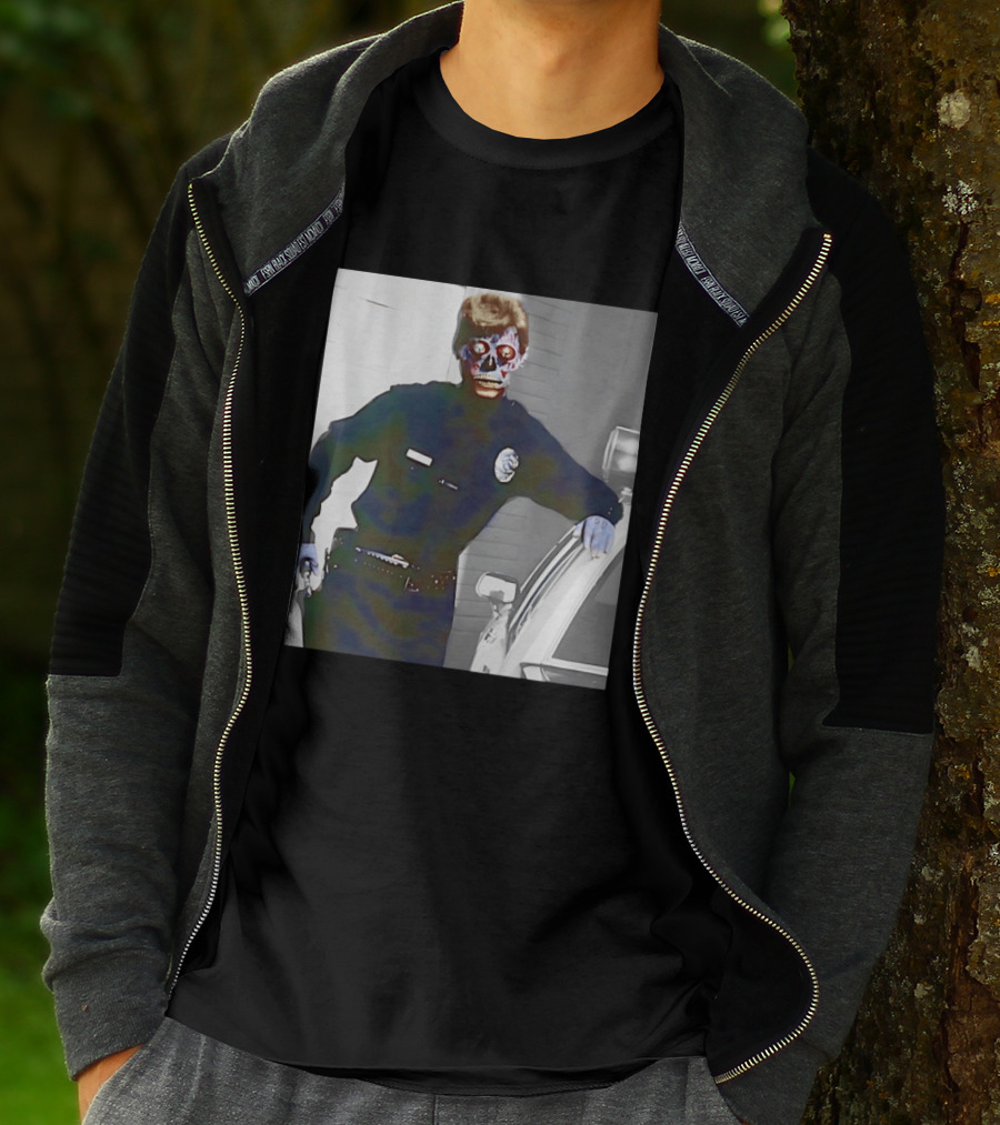 Skeleton Alien Cop They Live 80s Movie Police T-Shirt