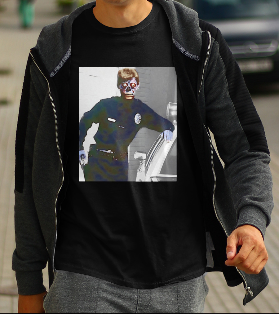 Skeleton Alien Cop They Live 80s Movie Police T-Shirt