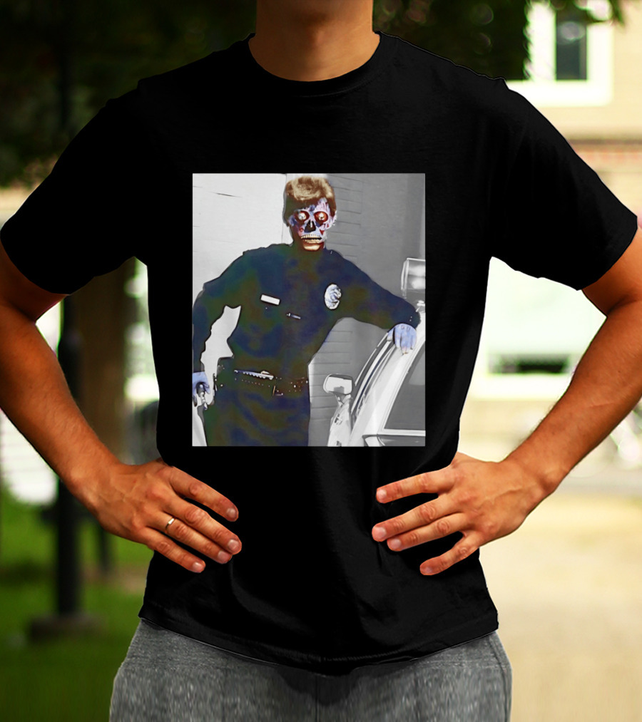 Skeleton Alien Cop They Live 80s Movie Police T-Shirt