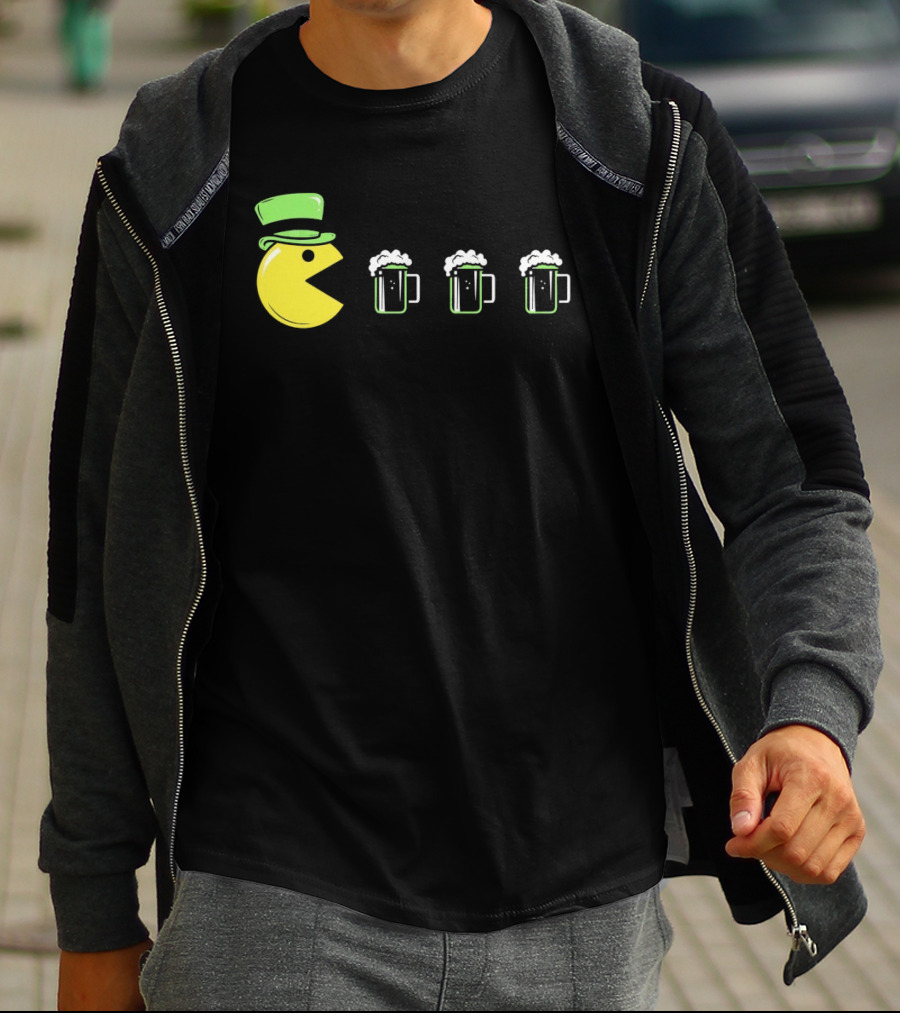 St Pacman's Day St Patrick's Day Beer And Classic Video Game Celebration T-Shirt