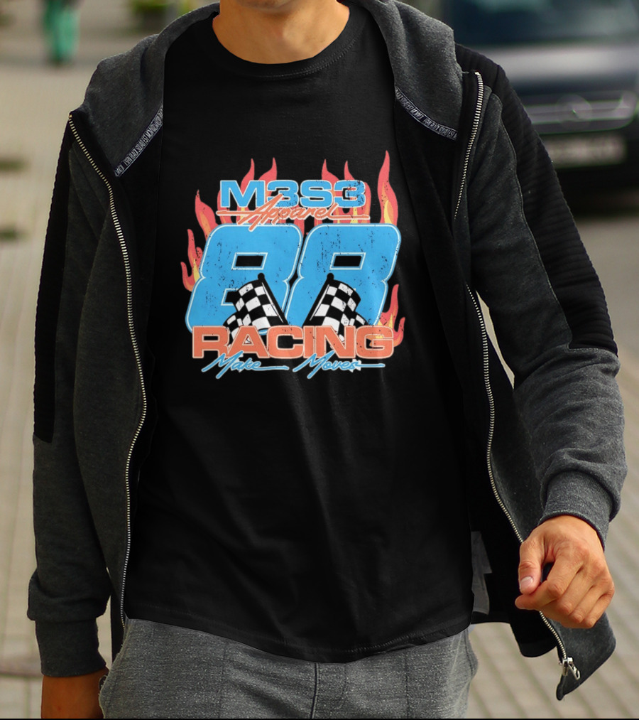 M3S3 Apparel 88 Racing Make Moves Racing Flames Checkered Flags T-Shirt