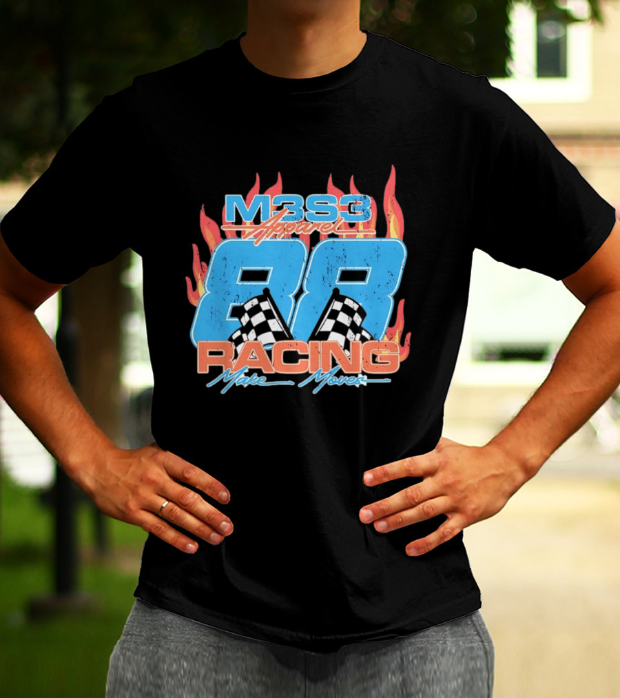M3S3 Apparel 88 Racing Make Moves Racing Flames Checkered Flags T-Shirt