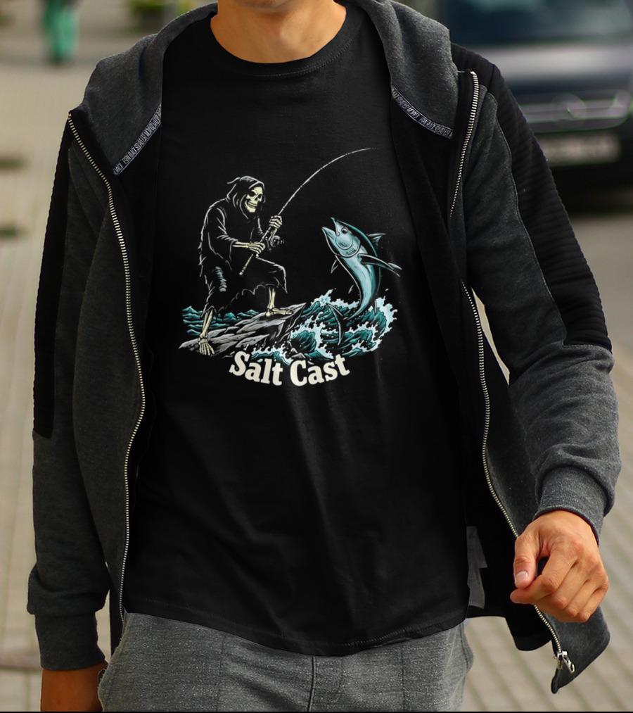 The Grim Reaper Fishing For Tuna On Sea Salt Cast T-Shirt