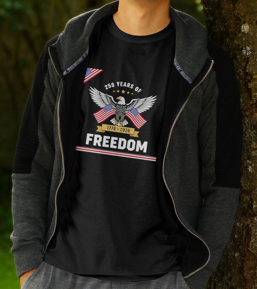 250 Years Of Freedom American Eagle 1776 2026 USA Flag Anniversary T-Shirt