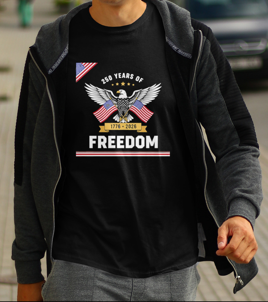 250 Years Of Freedom American Eagle 1776 2026 USA Flag Anniversary T-Shirt