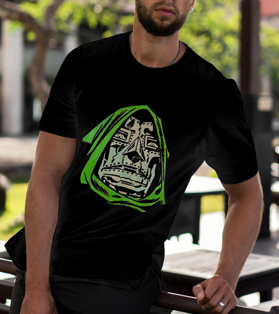 Victor Von Doom Dr Doom Comic Face Drawing Green Hood T-Shirt