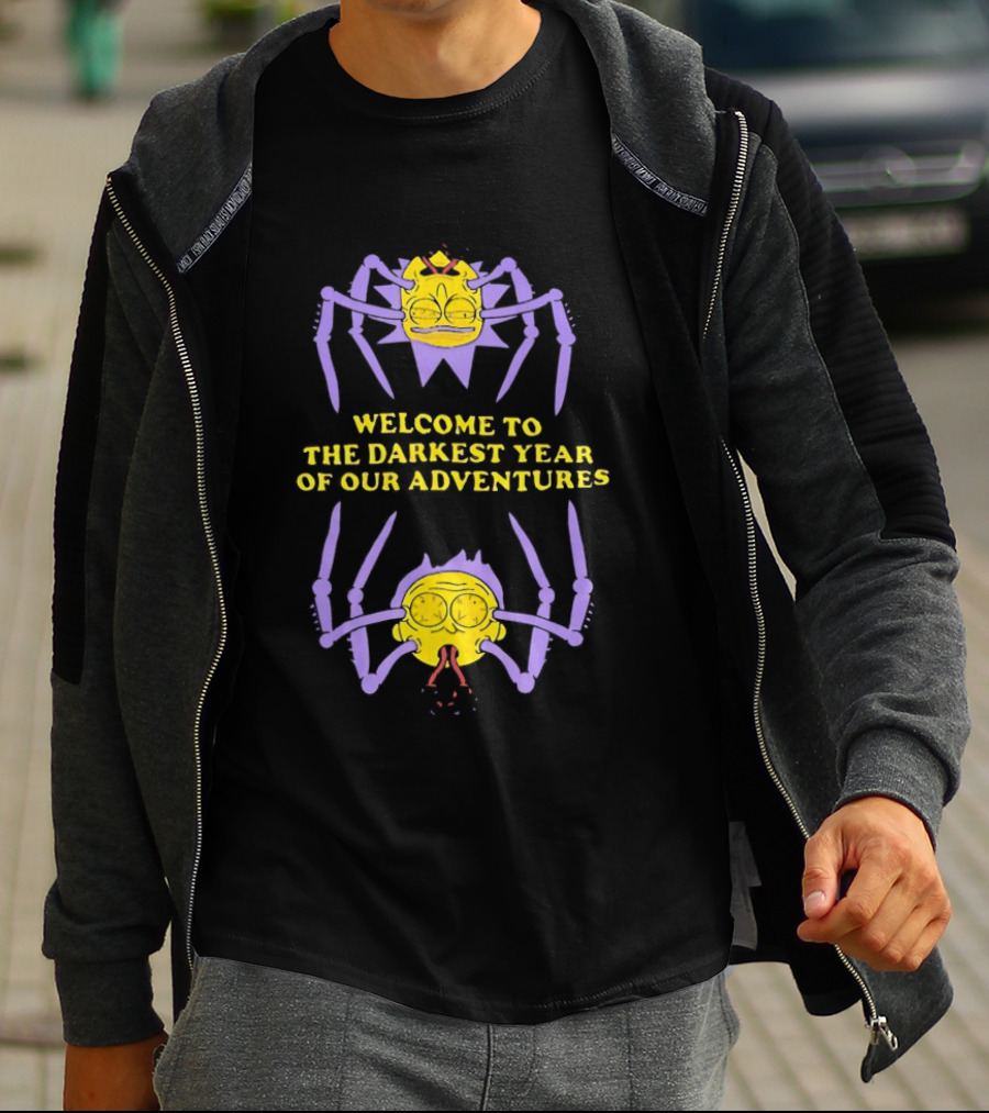Welcome To The Darkest Year Of Our Adventures Purple And Yellow Cartoon Creatures T-Shirt