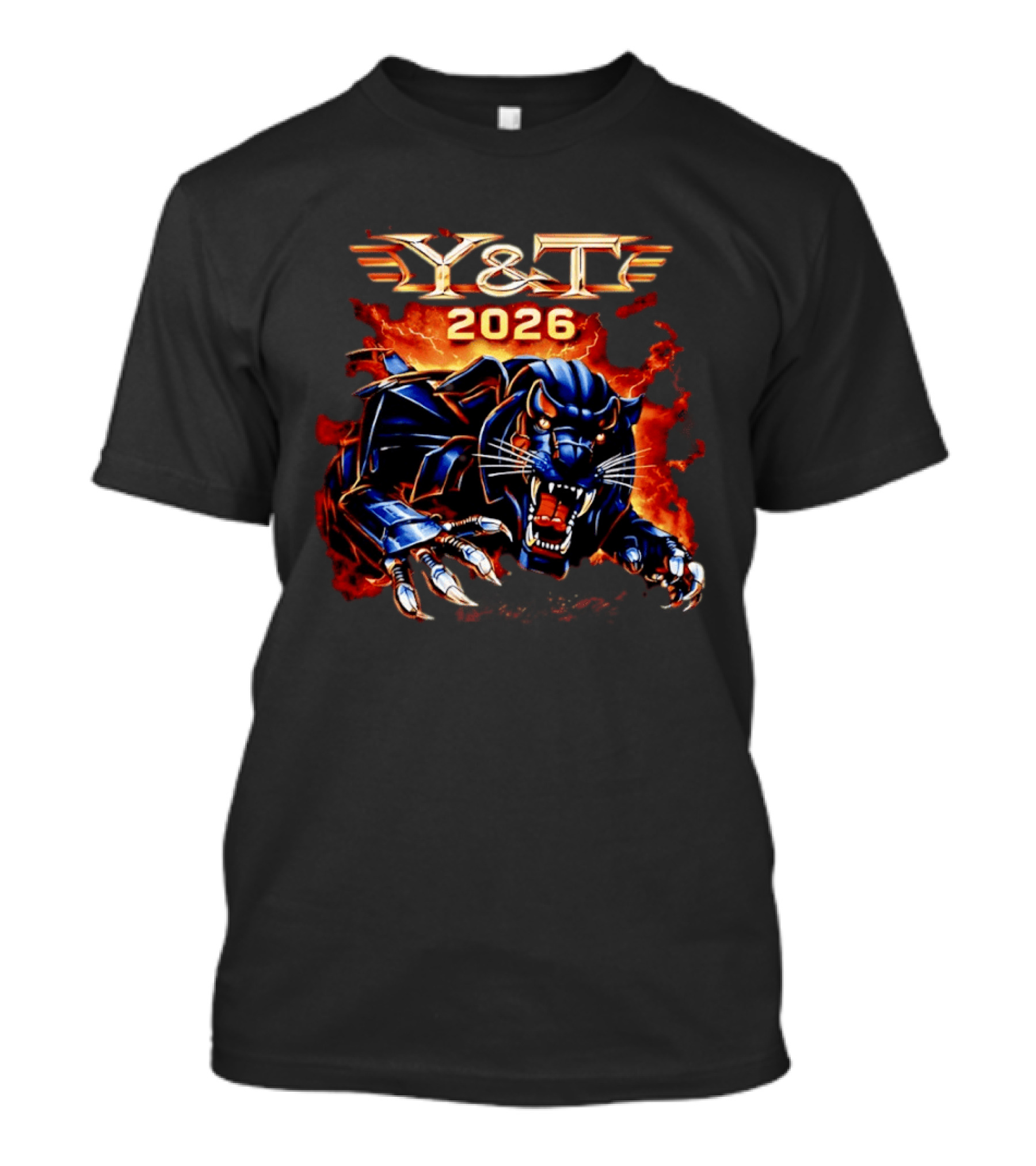 Y&T 2026 Black Tiger Roaring Fiery Beast T-Shirt
