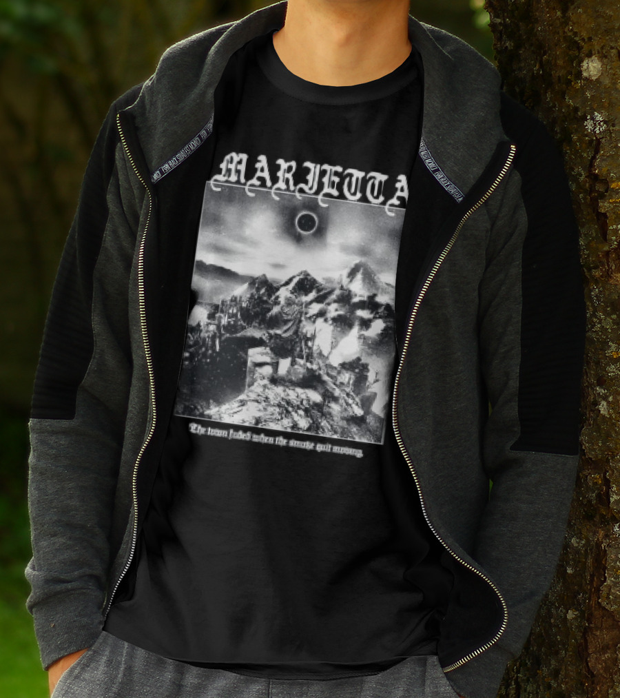 Marietta The Town Faded Eclipse Over Mountains And Town T-Shirt