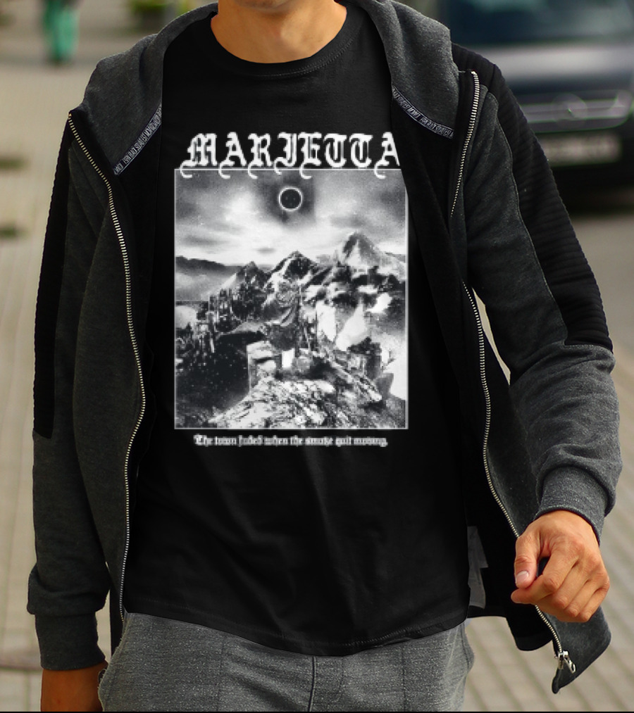 Marietta The Town Faded Eclipse Over Mountains And Town T-Shirt