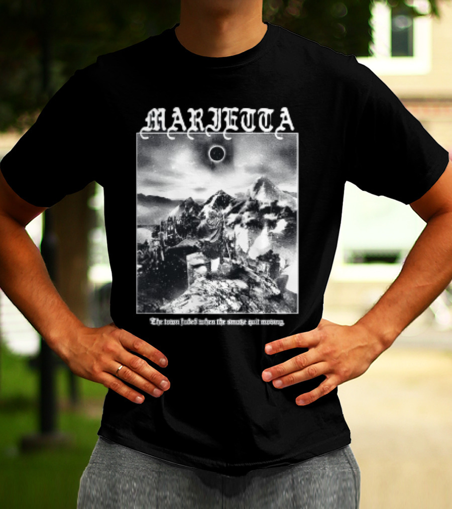 Marietta The Town Faded Eclipse Over Mountains And Town T-Shirt