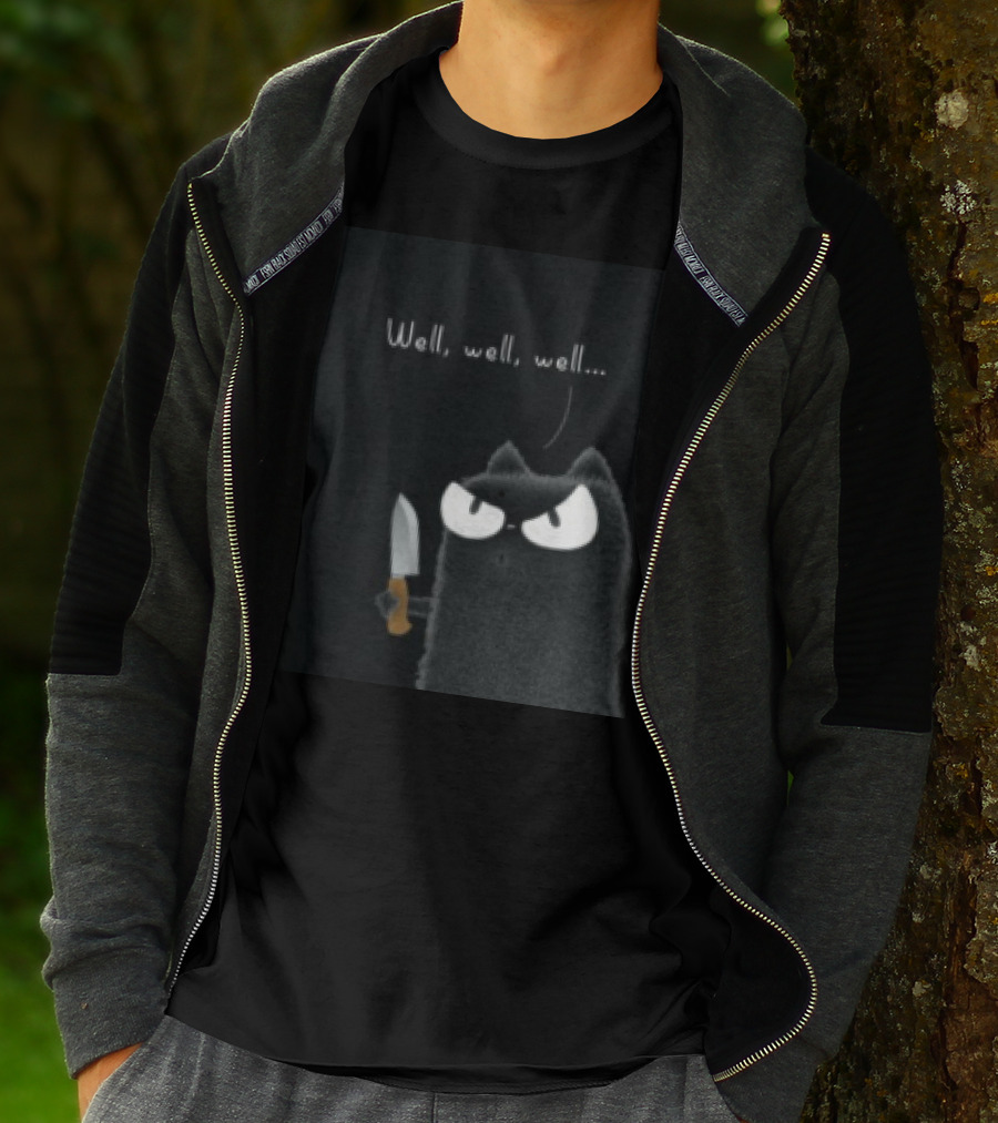 Well Well Well Black Cat With Knife Limited Purrinink T-Shirt