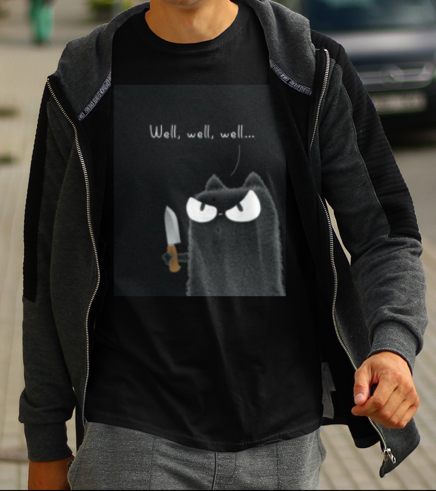 Well Well Well Black Cat With Knife Limited Purrinink T-Shirt
