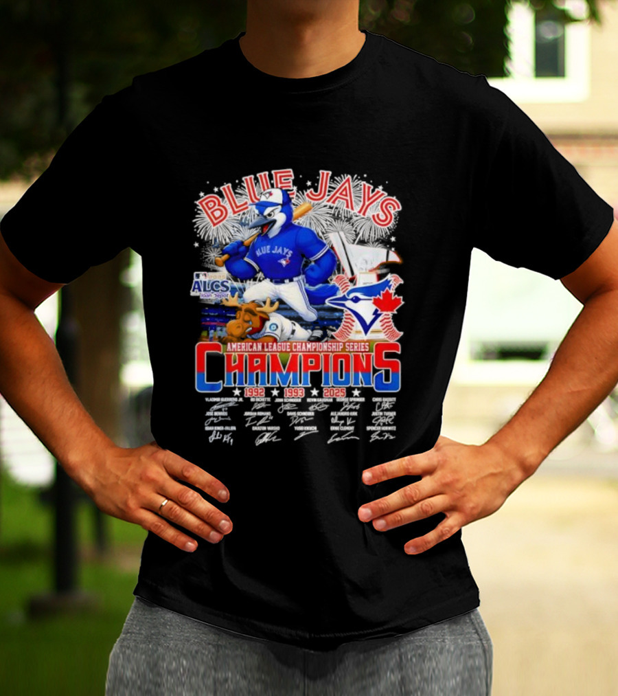 Blue Jays Champions 1992 1993 2025 American League Championship Series ALCS Mascot Signatures T-Shirt