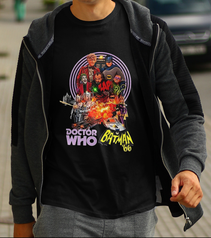 Doctor Who Batman '66 Crossover With Joker And Cybermen Explosions T-Shirt