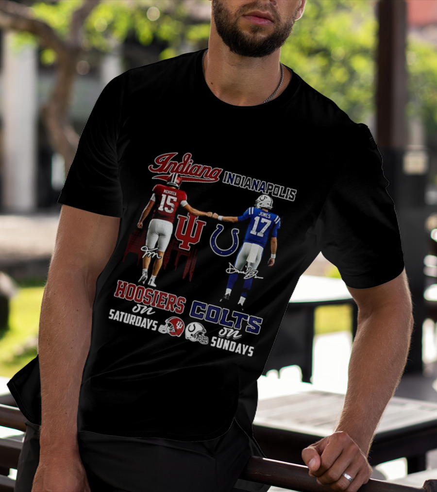 Indiana Hoosiers Saturdays Indianapolis Colts Sundays Signature Football Team Spirit T-Shirt
