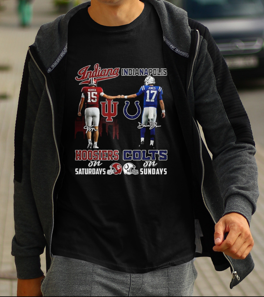 Indiana Hoosiers Saturdays Indianapolis Colts Sundays Signature Football Team Spirit T-Shirt