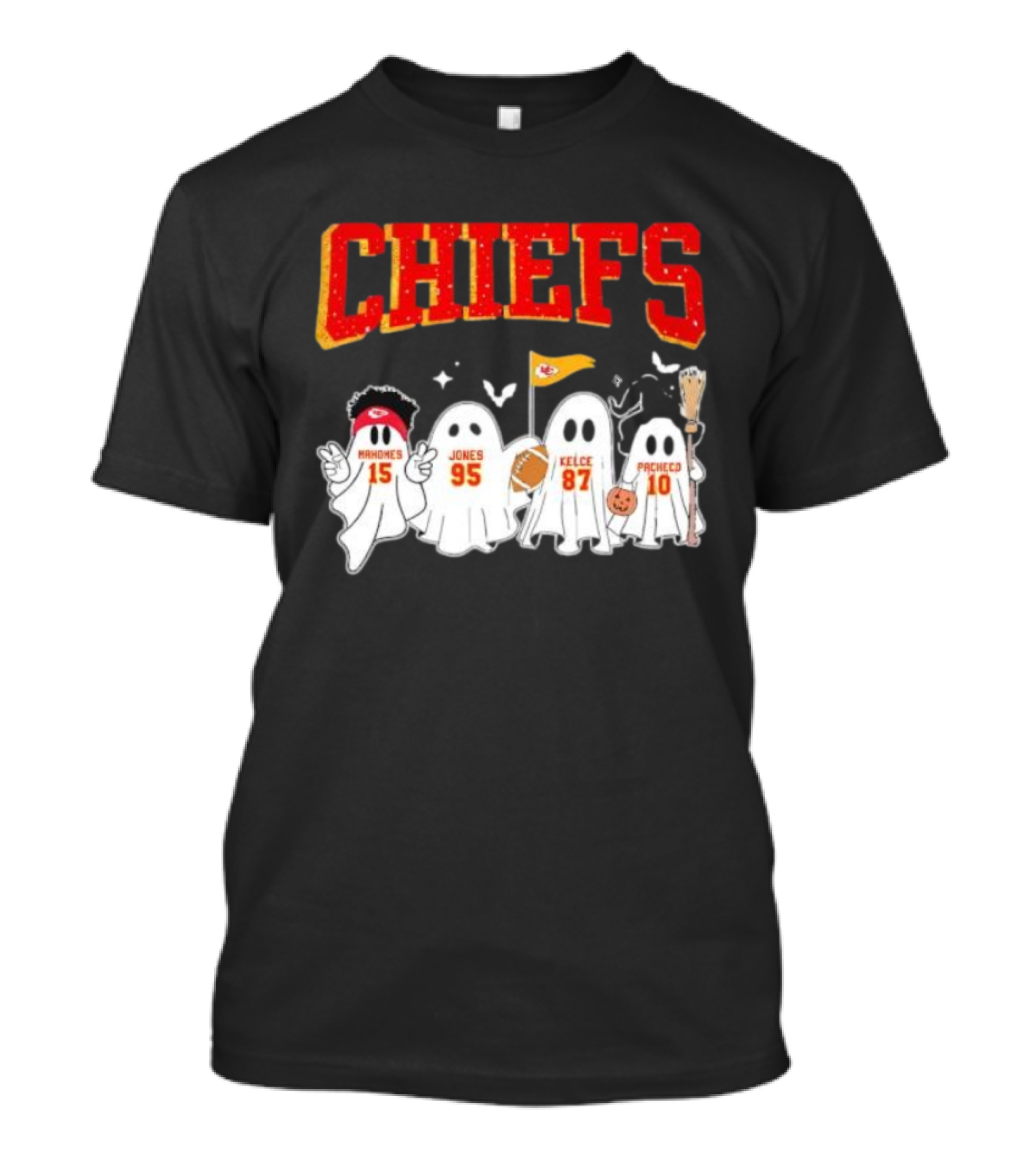 Kansas City Chiefs Halloween Mahomes Jones Kelce Pacheco Ghosts T-Shirt