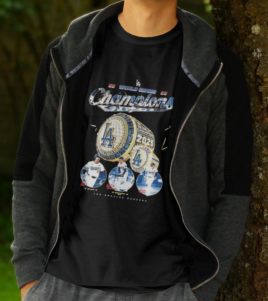 Los Angeles Dodgers 2025 World Series Champions Back 2 Back Ring Edition T-Shirt
