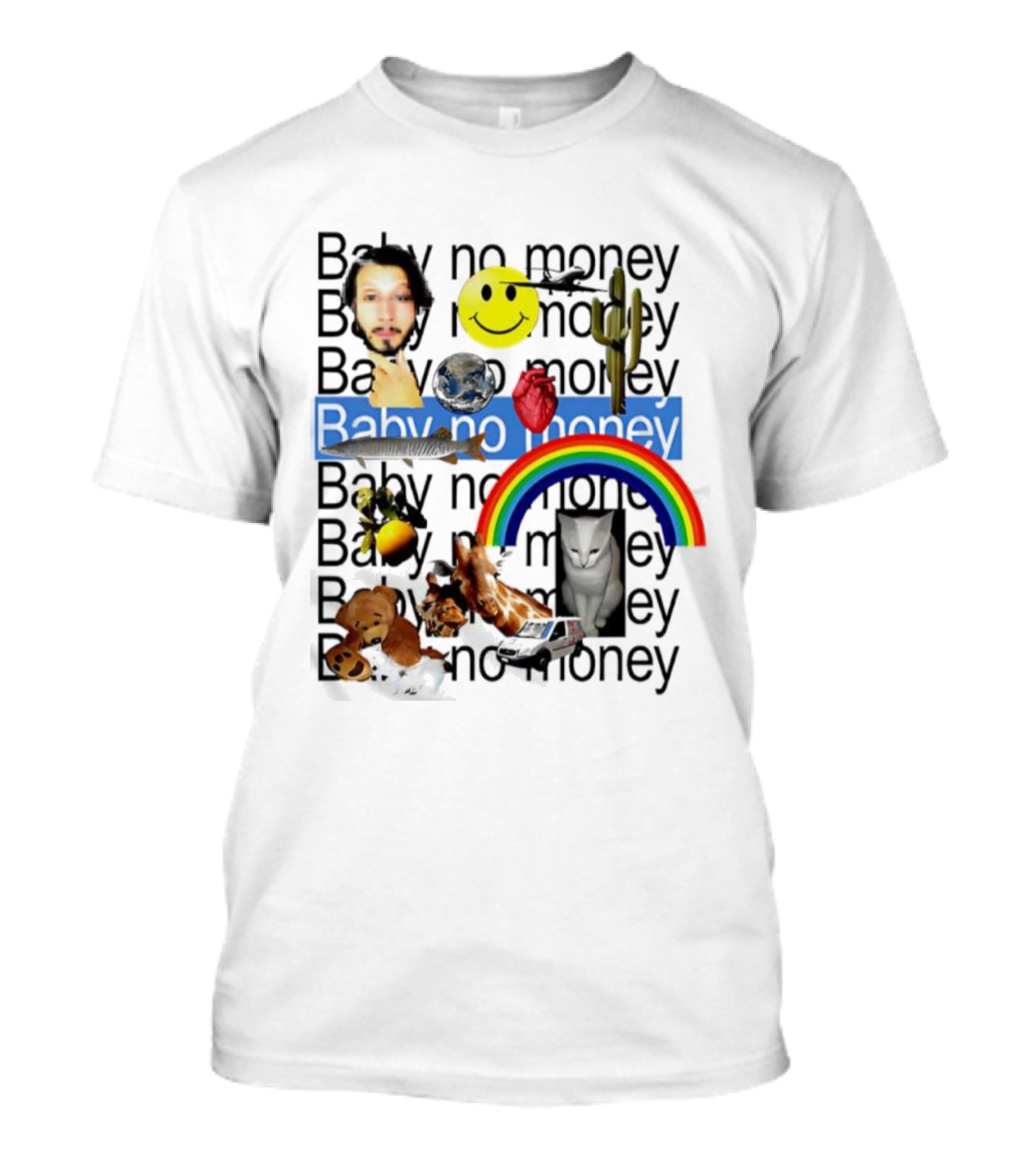 Baby No Money Smiley Face Rainbow Cat Cactus Heart Emojis T-Shirt