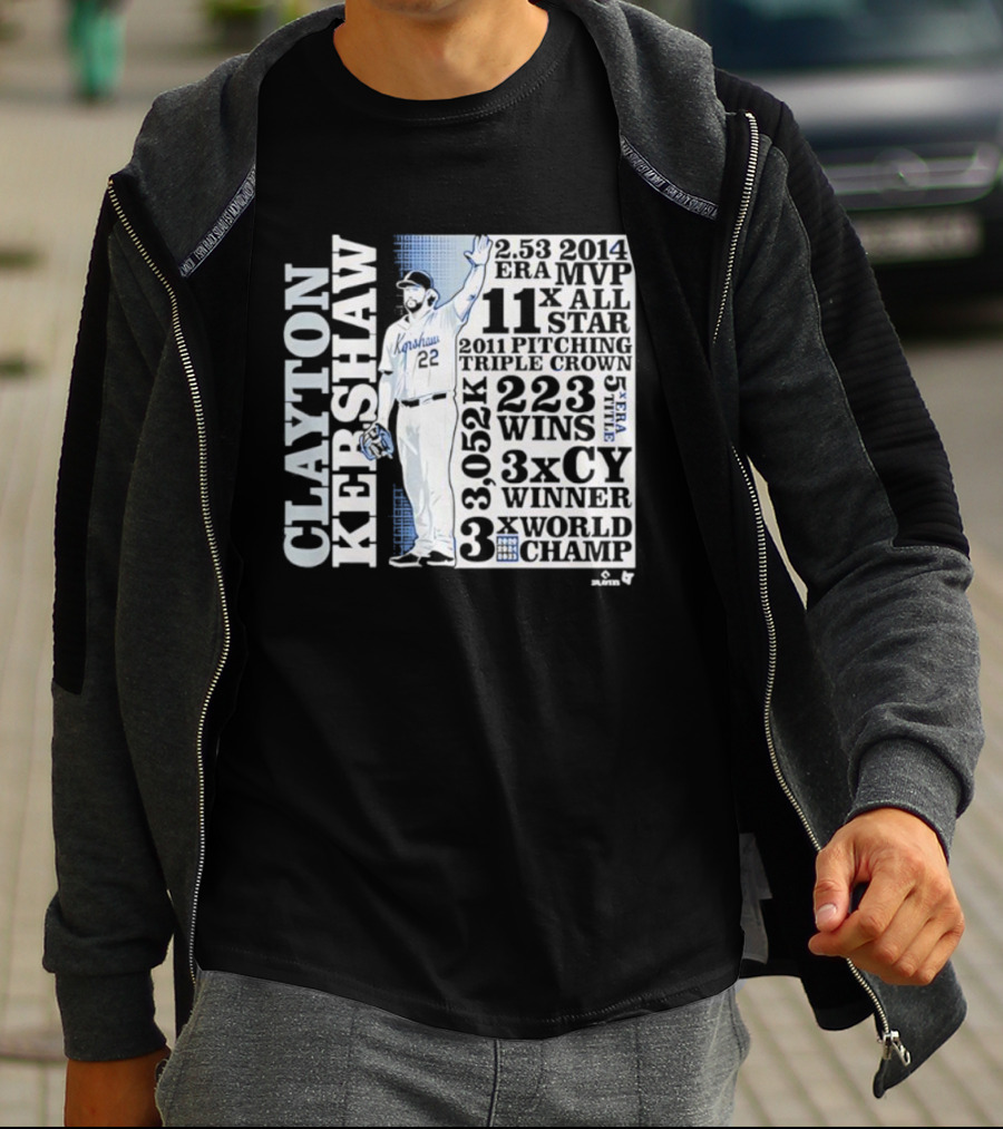 Clayton Kershaw 3x Cy Winner 3.052K 3x World Champ MVP 11x All-Star 223 Wins T-Shirt