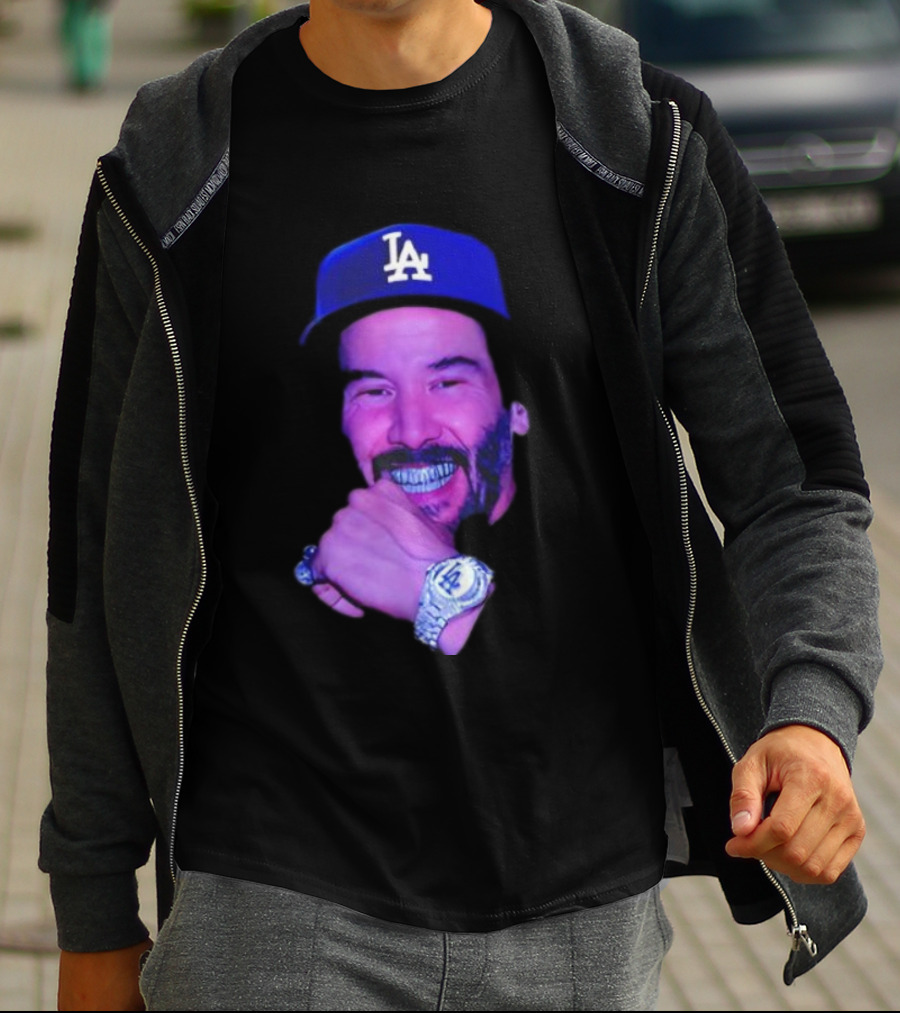 LA Dodgers Keanu Reeves Diamond Grill Bling T-Shirt