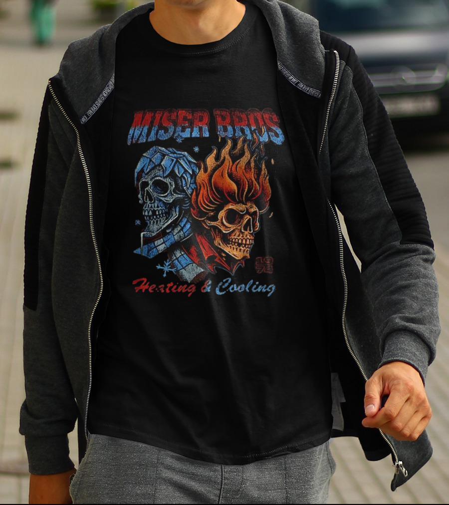 Miser Bros 1974 Skull Fire Ice Heating Cooling T-Shirt
