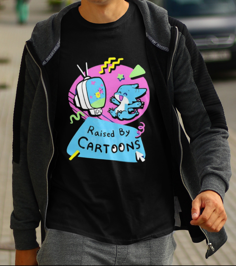 Raised By Cartoons Dragons Vibrant TV Retro Style T-Shirt