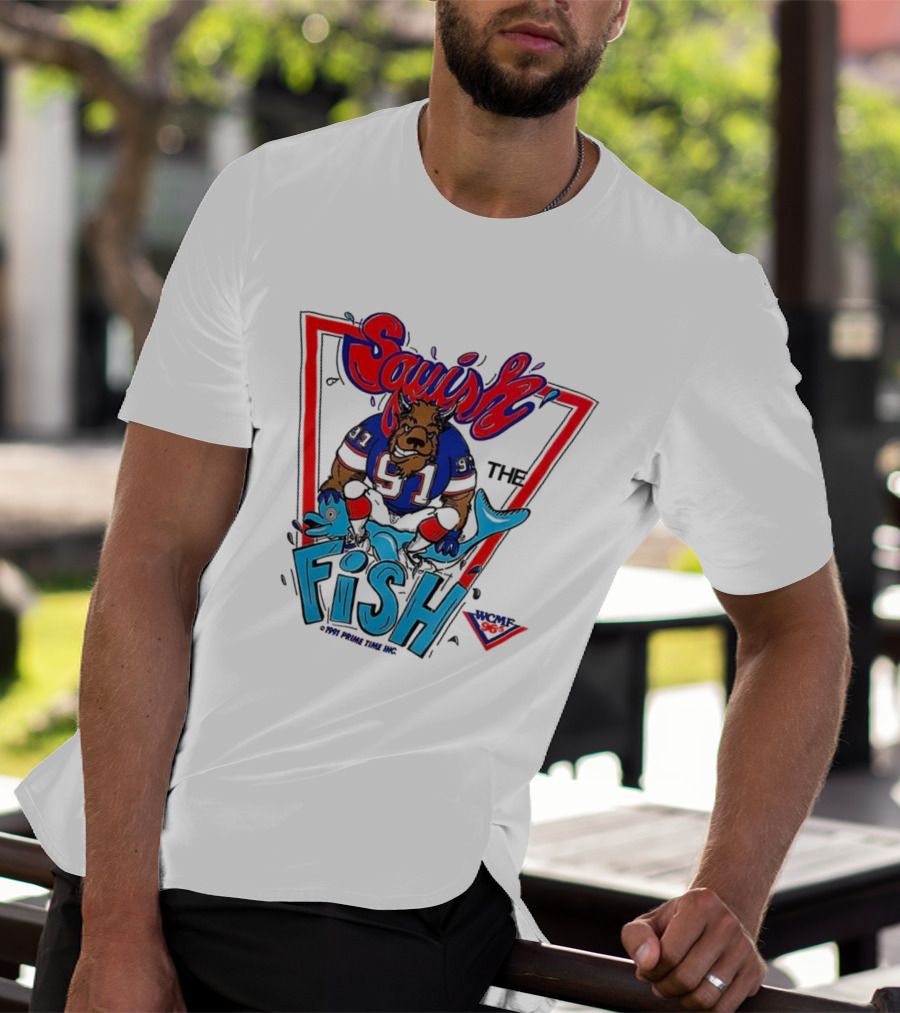 Buffalo Bills Squish The Fish 90s Vintage Cartoon 1991 1992 Football Retro T-Shirt