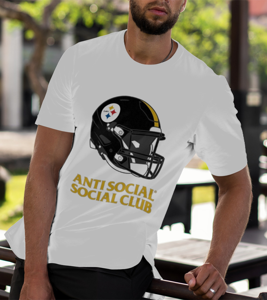 Anti Social Social Club Pittsburgh Steelers NFL Helmet Collaboration T-Shirt