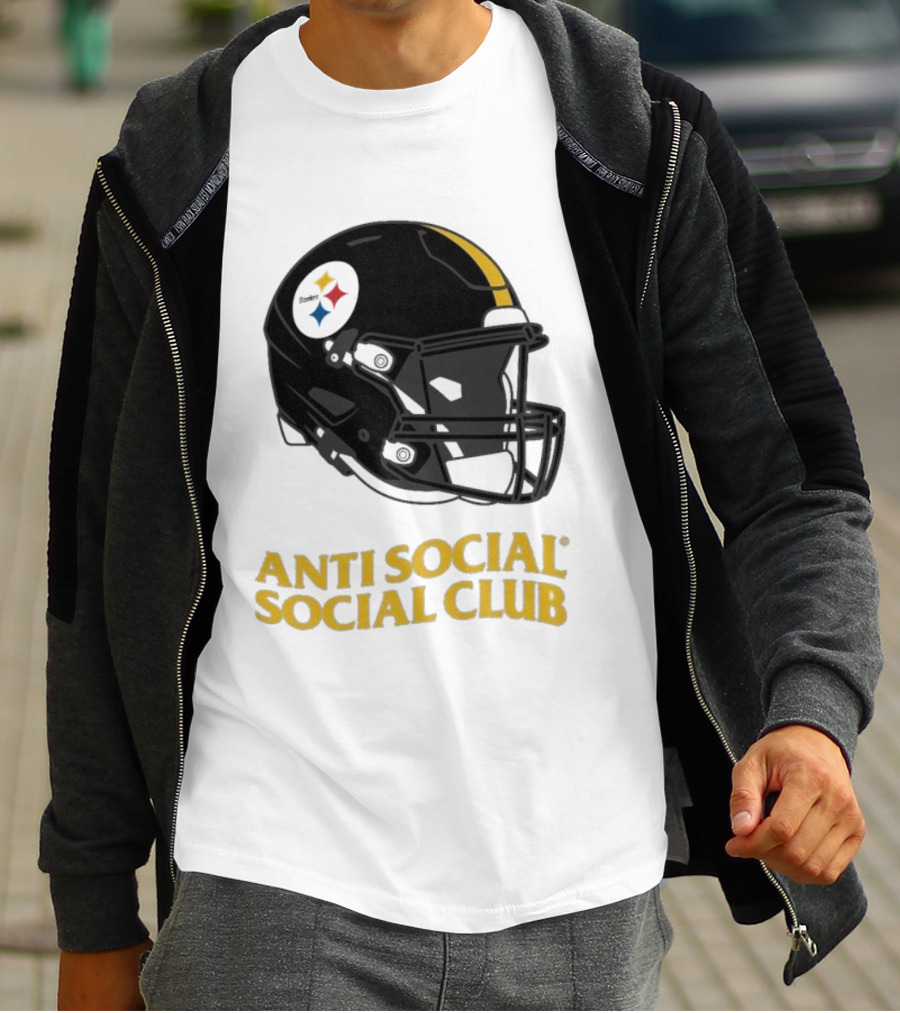 Anti Social Social Club Pittsburgh Steelers NFL Helmet Collaboration T-Shirt