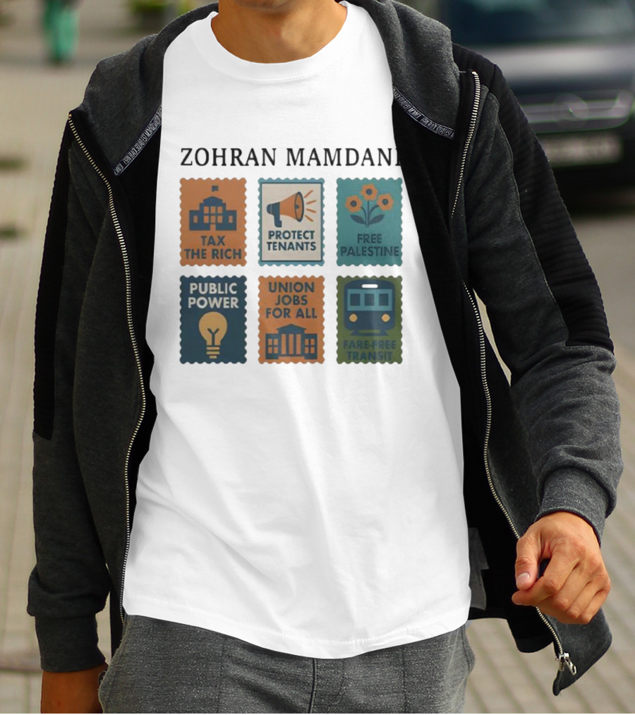Zohran Mamdani Tax The Rich Protect Tenants Free Palestine Public Power Union Jobs For All Fare-Free Transit T-Shirt