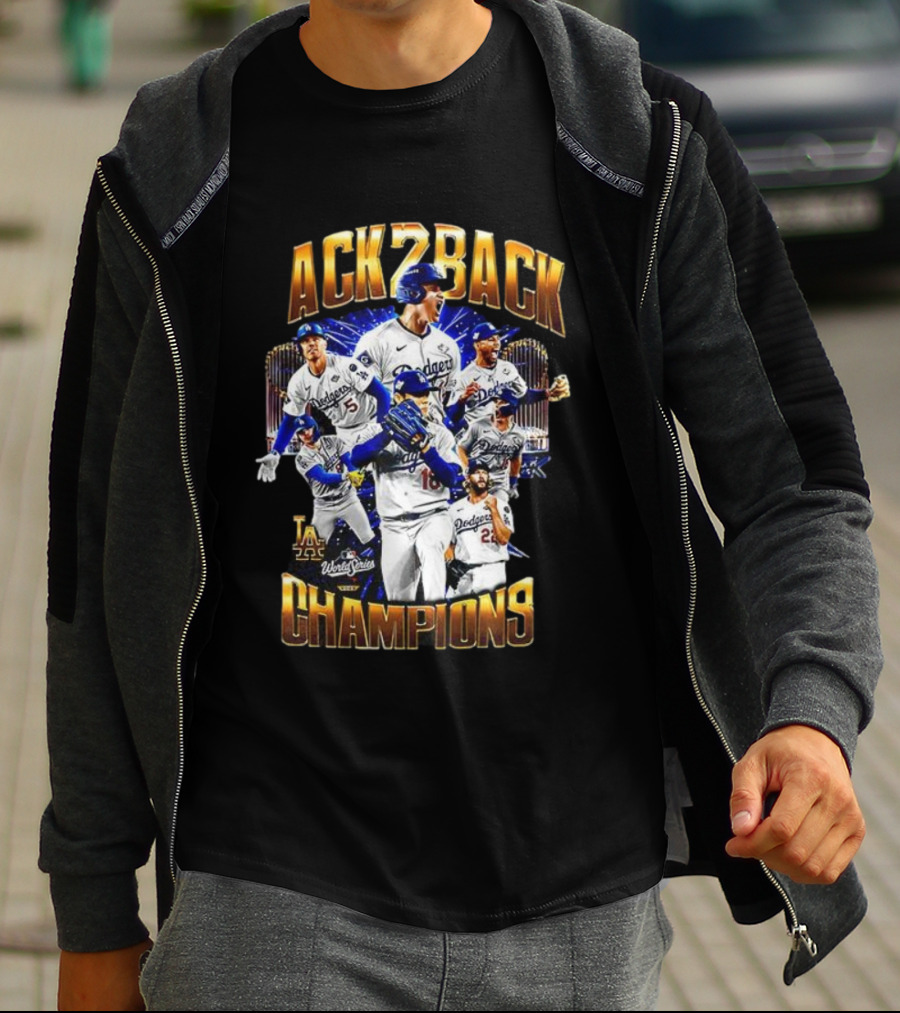 Los Angeles Dodgers World Series Back 2 Back Champions Player Trophy T-Shirt