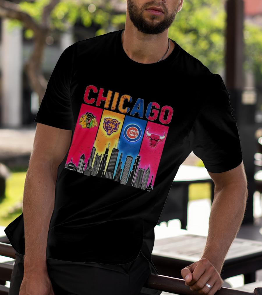 Chicago Blackhawks Bears Cubs Bulls Skyline T-Shirt