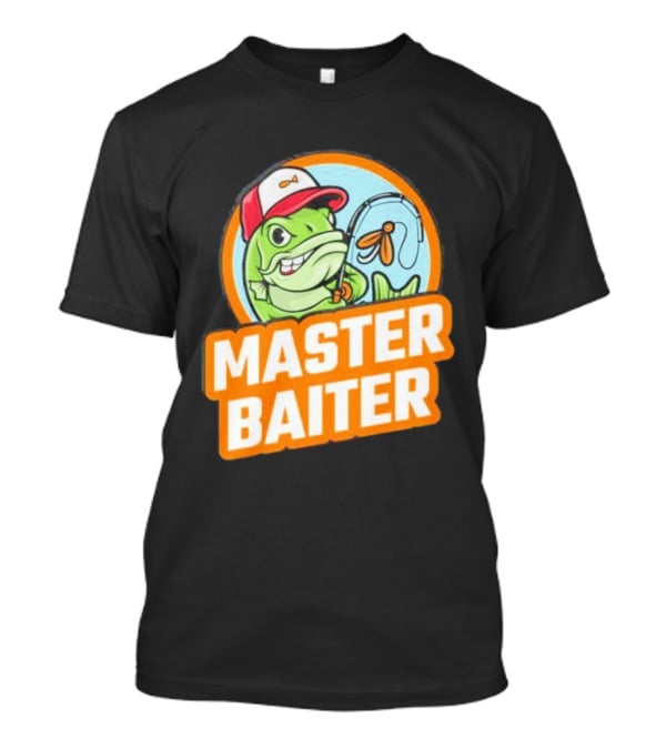 Master Baiter Fishing Cartoon Fish With Red Cap And Fishing Rod T-Shirt