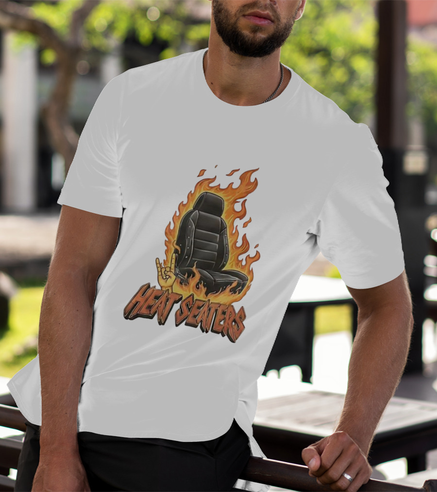 Heat Seaters Flaming Car Seat Rock Emoji T-Shirt