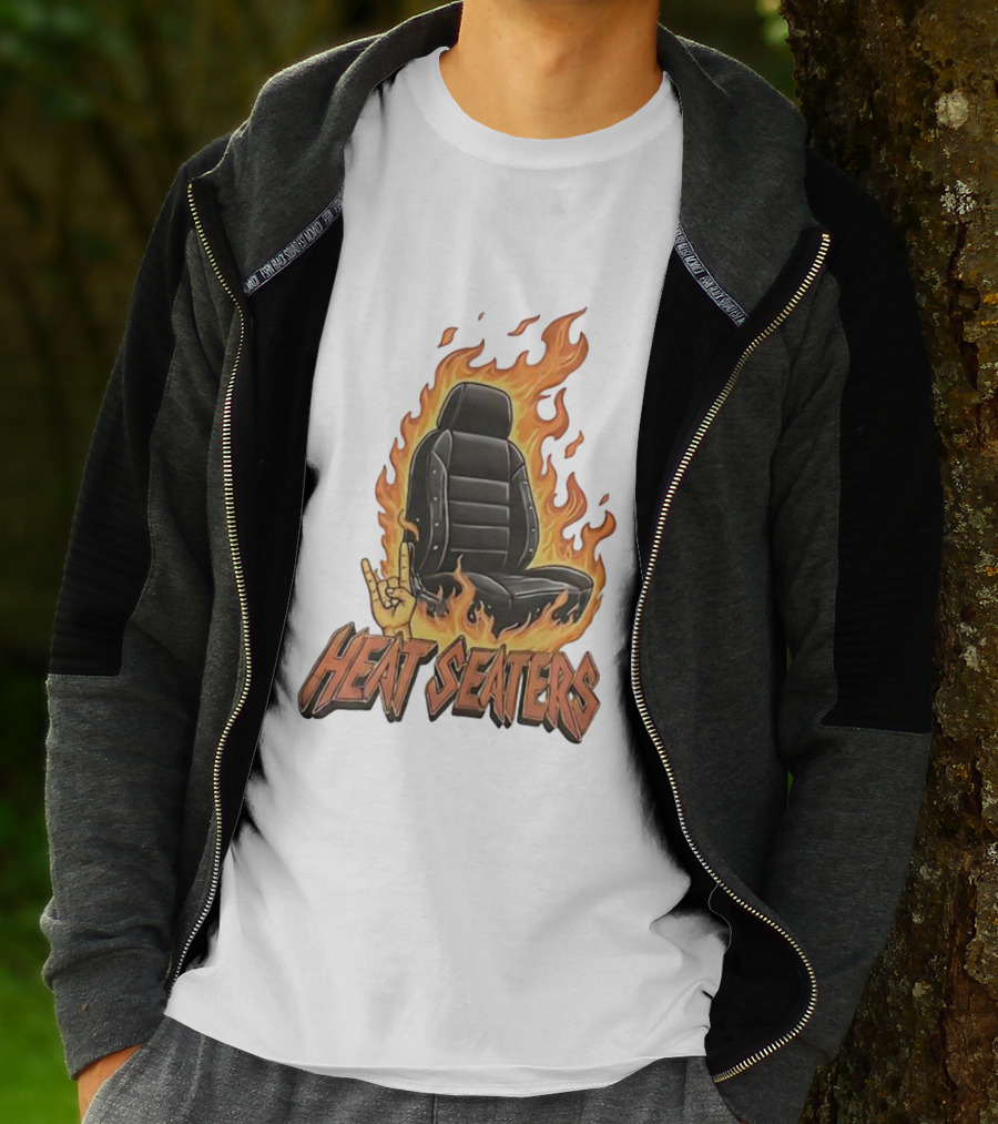 Heat Seaters Flaming Car Seat Rock Emoji T-Shirt