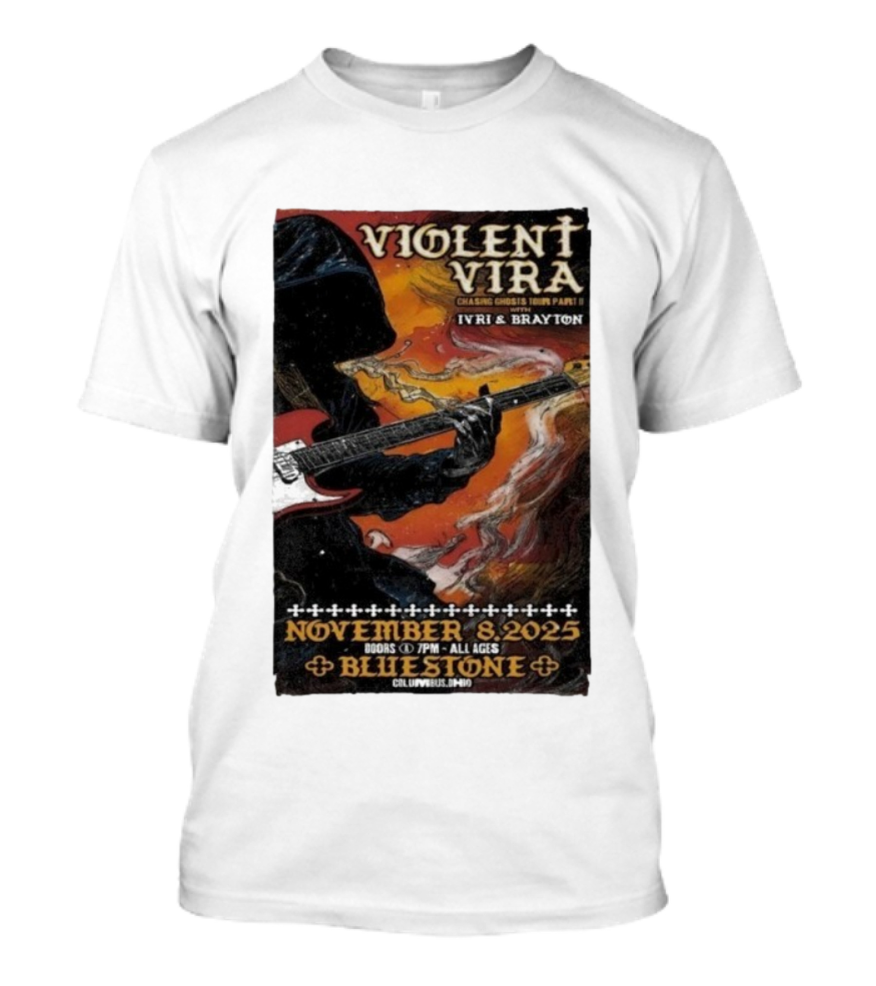 Violent Vira Chasing Ghosts Tour Part II November 8 2025 Bluestone Columbus OH Ivri & Brayton Guitar T-Shirt