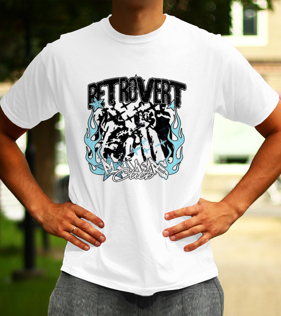 Retrovert Players Club Flames And Stars Motif T-Shirt
