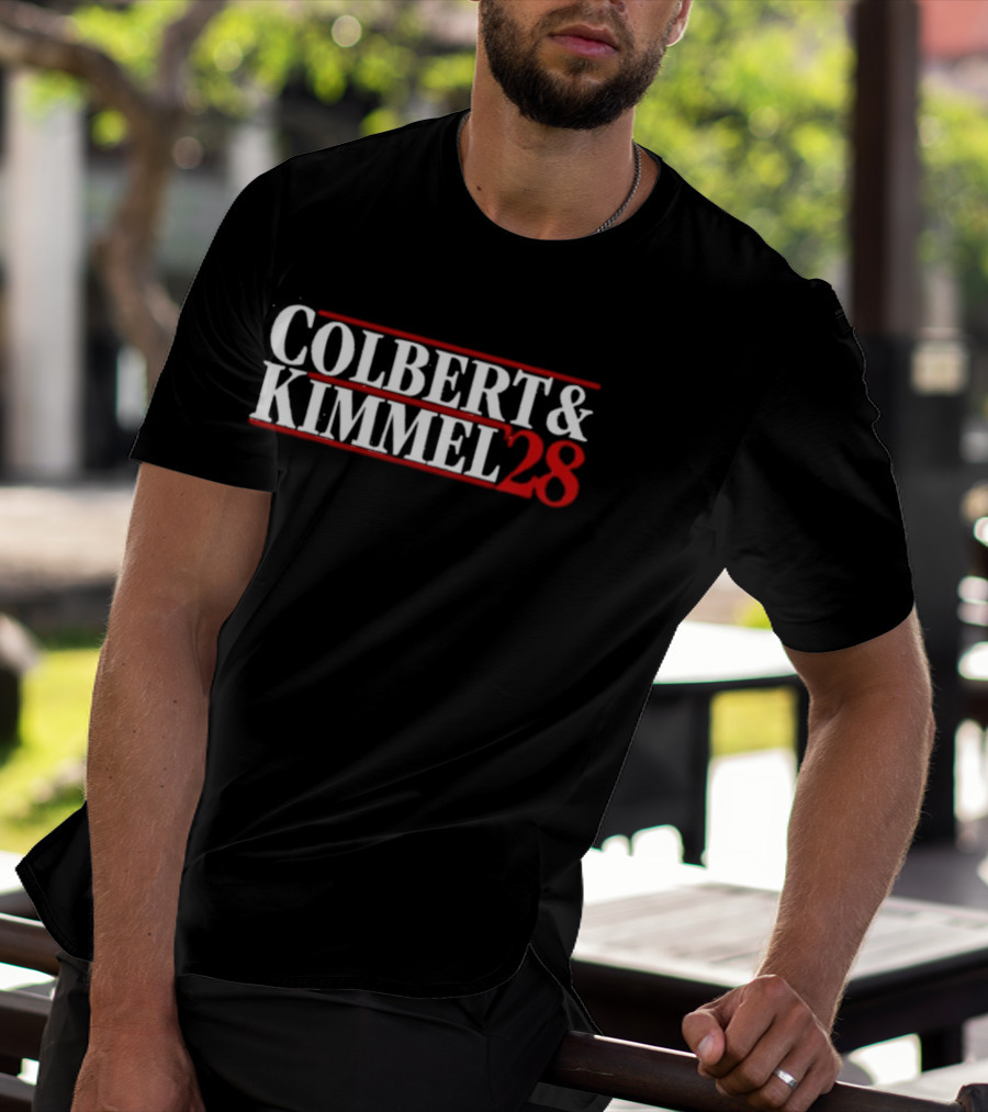 Colbert & Kimmel ’28 Red White Bold Lettering T-Shirt